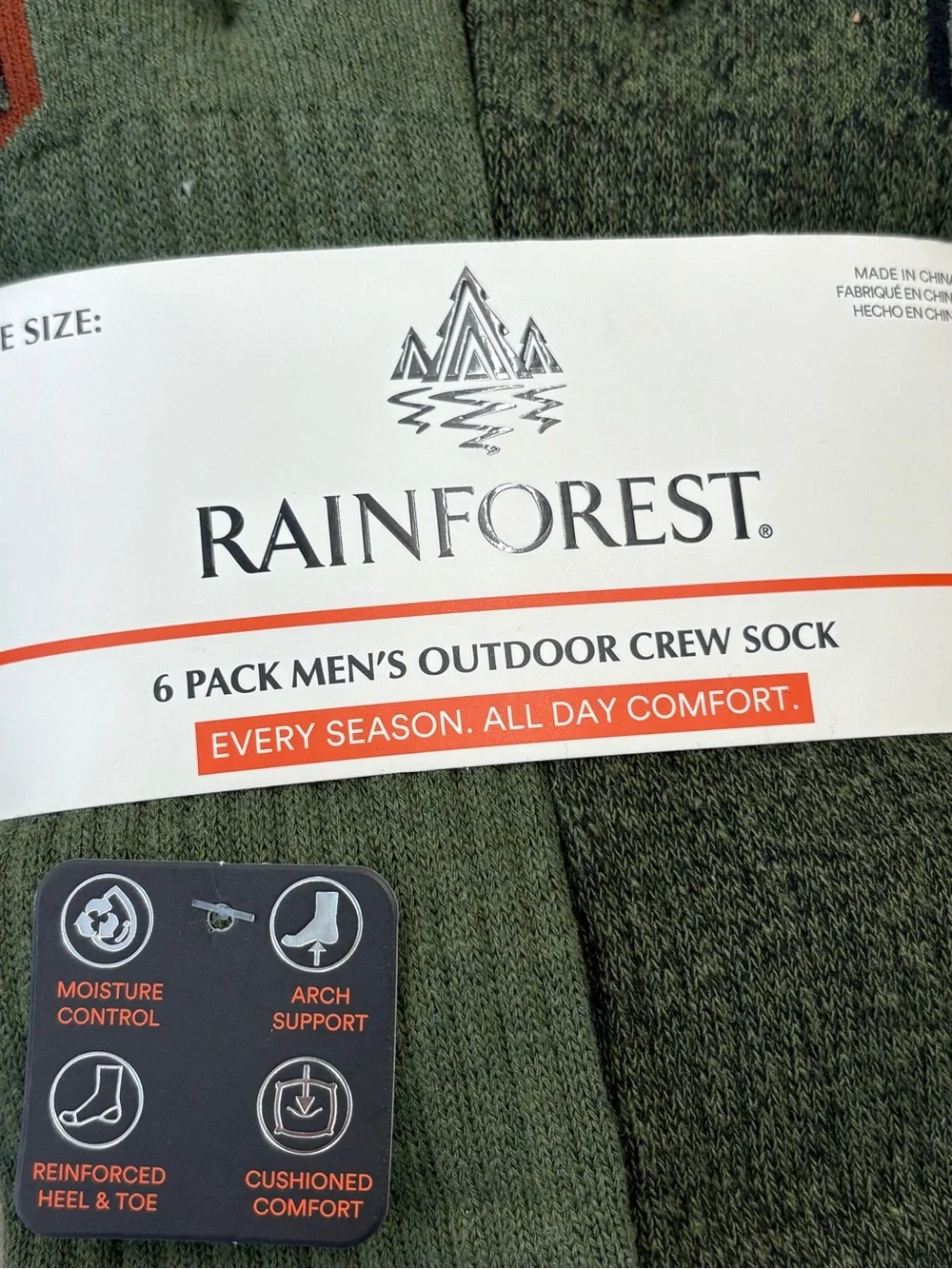 RAINFOREST Men's Outdoor Crew Socks - Olive Green with Black Accents (6 Pack)